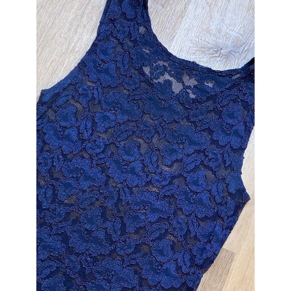 90s Ann Taylor Navy Blue Sleeveless Lace Top M Womens Floral Pattern - Picture 2 of 7